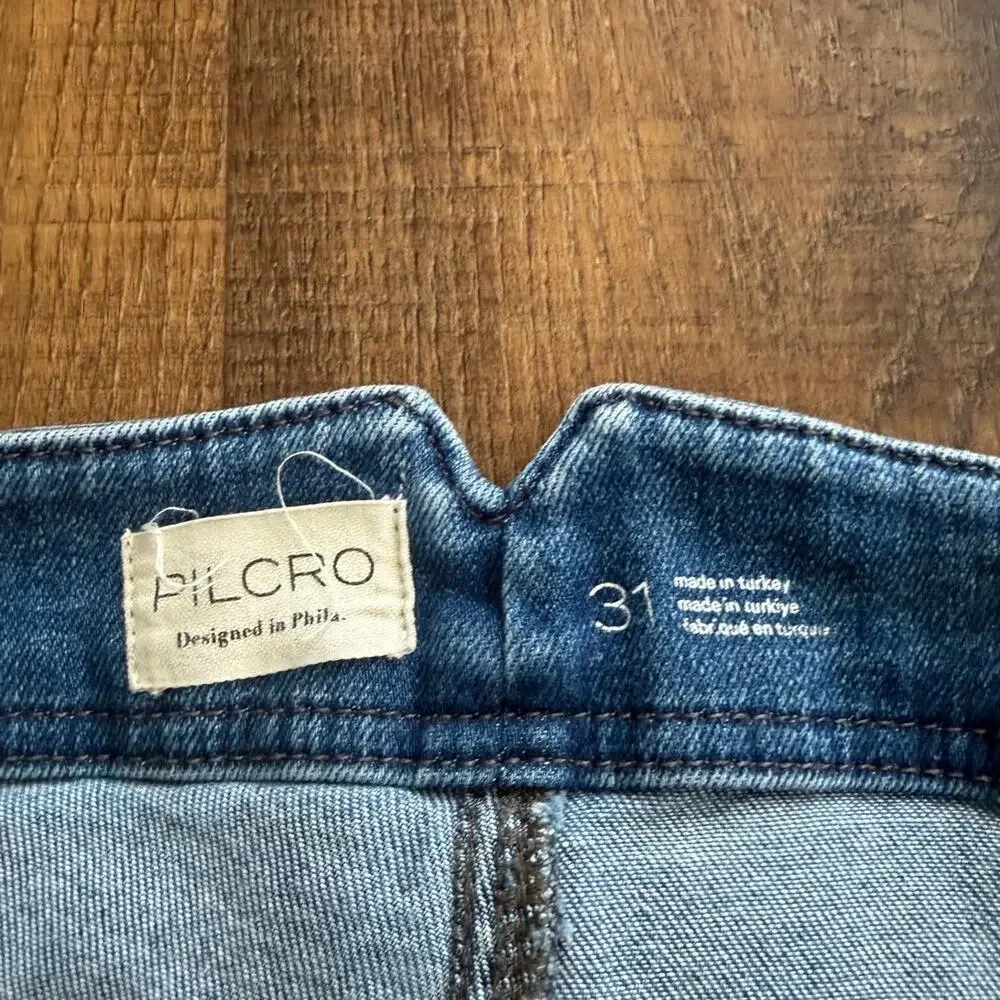 Pilcro Anthropologie Wide Leg Jeans High Rise Sailor Button Detail Size 31 - Picture 3 of 9